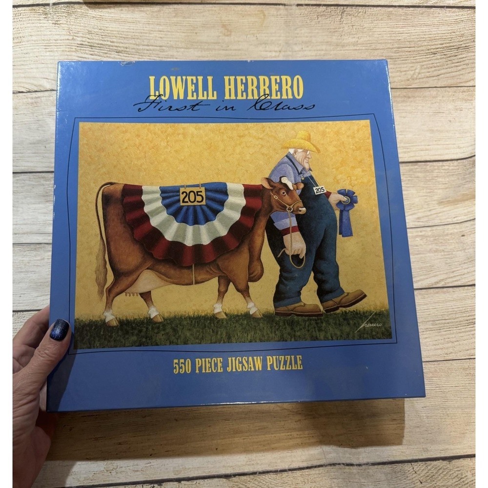 Lowell Herrero First in Class Ceaco Cow Blue Ribbon 550 piece puzzle NOS Sealed